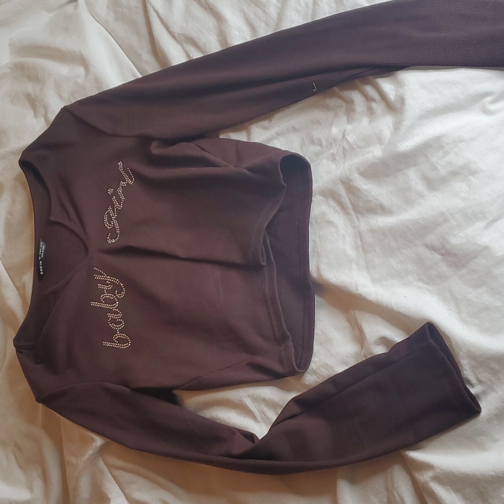 Baby girl shein brown large long sleeve crop